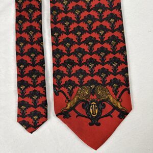 Gianfranco Ferre Red Black Lions 100% Silk Tie Made in Italy 4" x 54"